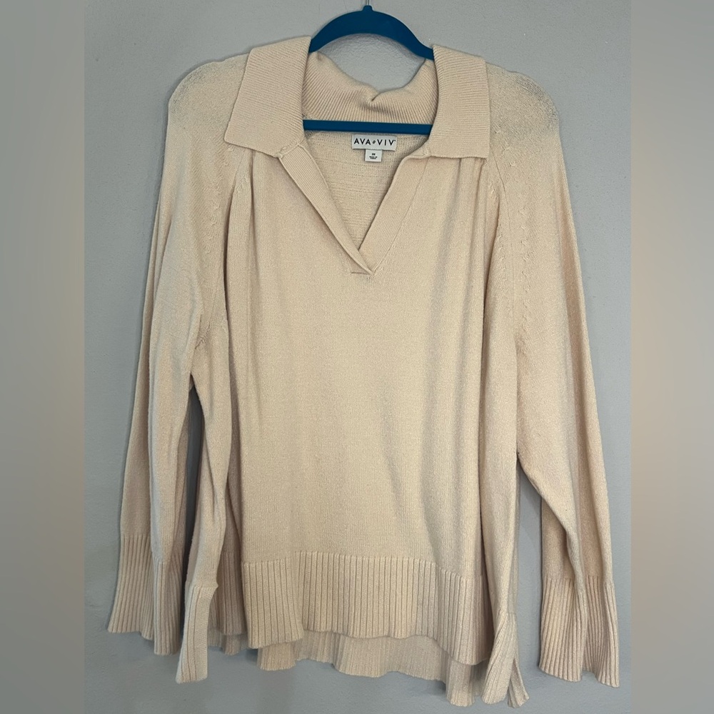 3X Cream Ava & Viv Knit Collar Sweater